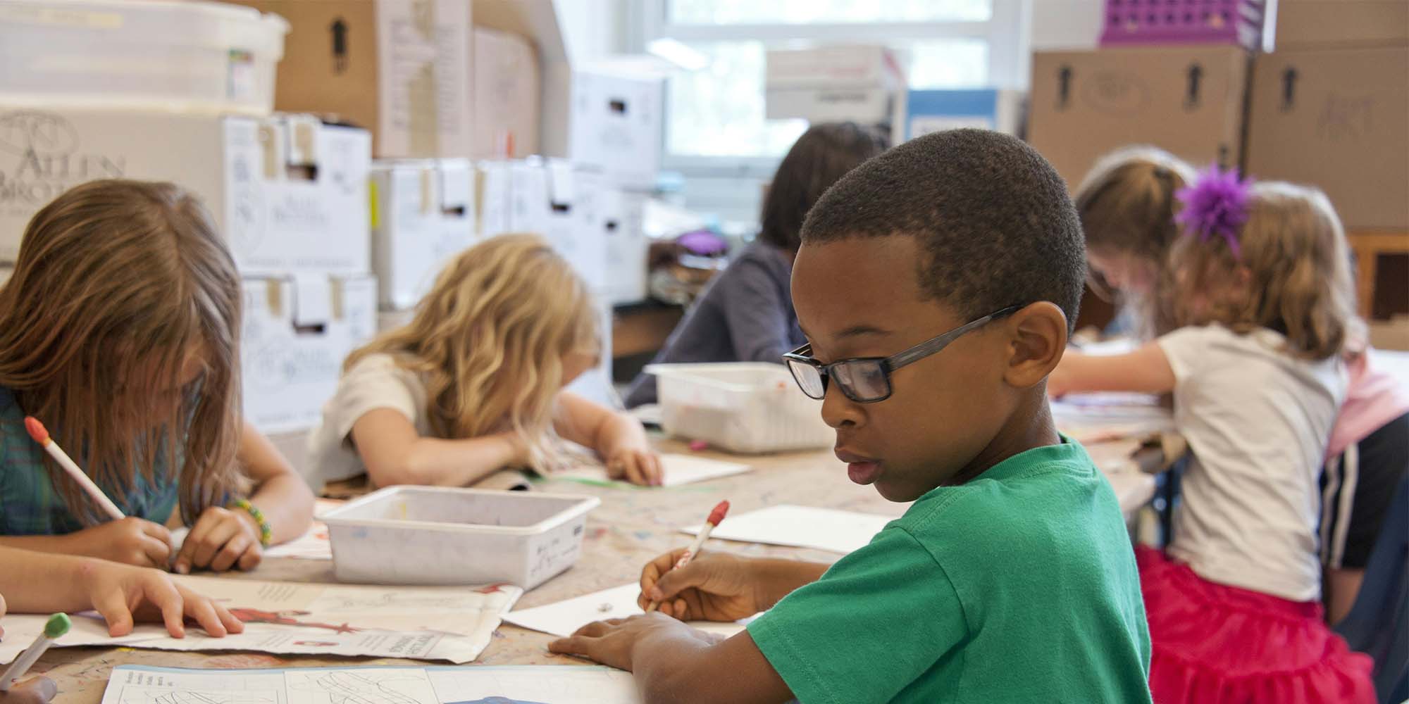 students working at table